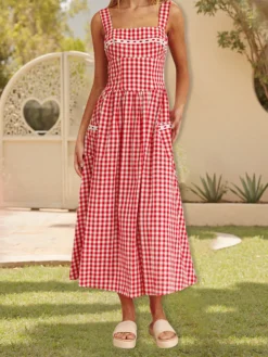 Women's Plaid Long Cami Dress Summer