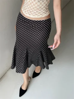 Women's Midi Skirts Dot Print Low Waist Skirts