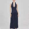 Women Long Dress Sleeveless Halterneck